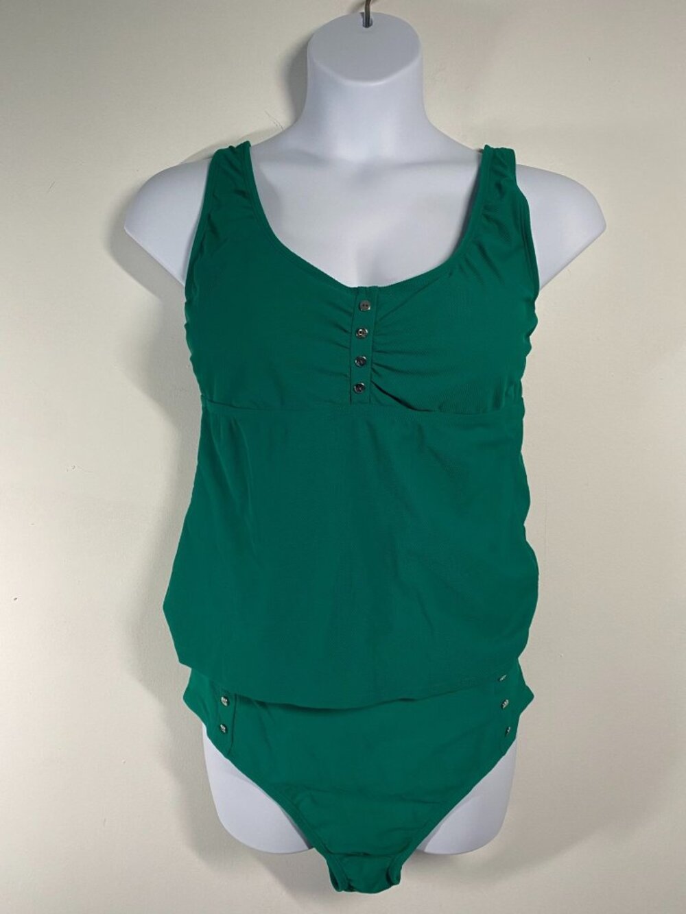 Green Womens Tankini Swimsuit With Adjustable Straps & Button Details Size xl
